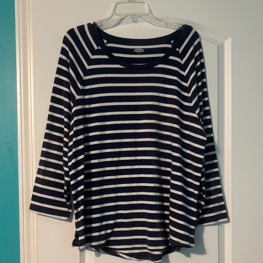Old Navy Navy and White Striped Long Sleeve Tee
